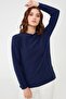 Women's Crew Neck Seamless Knitted Sweater Navy Blue - 5