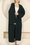 V-Neck Folded Wide Long Sleeve Self-Textured Thick Full Ankle Length Winter Comfortable Knitwear Cardigan - 3