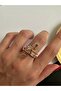 Women's Ring with Gold Baguette Stone and Safety Pin Detail - 4