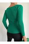 Women's Heart Collar Slim Fit Knitwear Crop Sweater Green - 2
