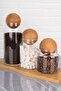 Set of 3 Glass Jars with Wooden Ball Lids - 3