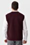 Men's V-Neck Pique Woven Wool Vest with Felt Accessories Claret Red - 8