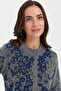 Women's Stand Collar Floral Wool Jacket Smoked - 4