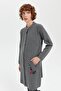 Women's Stand Collar Pocket Embroidered Long Wool Cardigan Smoked - 7