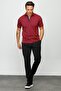 Men's Polo Neck Jacquard Short Sleeve T-shirt Claret Red - 3