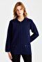 Women's Polo Collar Pocket Zippered Wool Cardigan Y.A Navy Blue - 5