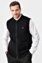 Men's Judge Collar Pique Jacquard Zippered Wool Vest Black