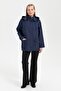 Women's Hooded Short Trench Coat with Pockets Navy Blue - 2