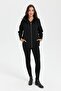 Women's Hooded Fur Zippered Wool Cardigan Black