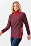Women's Collar Collar Colorful Striped One Side Slit Buttoned Sweater Red - 4