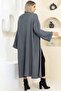 V-Neck Folded Wide Long Sleeve Self-Textured Thick Full Ankle Length Winter Comfortable Knitwear Cardigan - 3