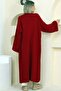V-Neck Folded Wide Long Sleeve Self-Textured Thick Full Ankle Length Winter Comfortable Knitwear Cardigan - 3