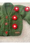 Hand Knitted Flower Detailed Christmas Colors Girl's Cardigan - 4