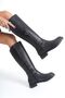 Riding Buckle Detailed Non-Slip Sole Zippered Black Women's Boots