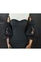 Beste Flower Detailed Tulle Bridal Evening Dress with Sleeves Black - 3