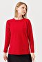 Women's Crew Neck Brass Knitted Blouse Red