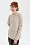 Women's Crew Neck Seamless Front Selanik Baklava Knit Wool Sweater V.Beige