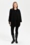 Women's Stand Collar Pocket Rose Embroidered Zippered Short Poncho Black