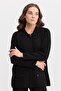 Women's Polo Collar Pocket Zippered Wool Cardigan Black - 2