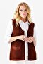 Women's V-Neck Shoulder Pocket Cover Felt Embroidered Buttoned Vest Bottom - 7