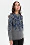 Women's Stand Collar Floral Wool Jacket Smoked - 6