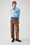 High Waist Leopard Patterned Regular Knitwear Trousers with Elastic Waist and Denim Trim