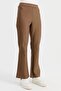 Women's Elastic Waist Flared Leg Tights Trousers Camel - 5