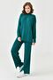 Women's Stand Collar Striped Sweater and Striped Slit High Waist Pants Green Bottom Top Knitwear Set 1070 - 8