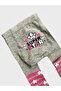 Girl's Gray Cotton Star Patterned Pink Striped Pantyhose - 3
