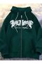 Nefti Green Printed Oversize Hooded Cardigan - Text Patterned, Zippered Winter