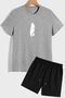 Feather Printed Shorts T-shirt Tracksuit Set