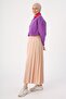 Beige Elastic Waist Knitted Pleat Skirt - 3