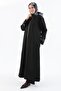 Black Leather Epaulette Detailed Zippered Abaya