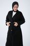 Black Belted Jacket Collared Buttoned Abaya - 5