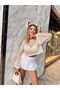 Women's Cream Depox Spanish Sleeve Perforated Crop