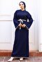 11040-17 Embroidery Detailed Knitwear Dress Navy Blue