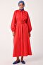 Pomegranate Blossom Belted Shirt Collar Dress - 2