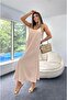 Ayrobin Fabric Long Beige dress with Adjustable Straps - 6
