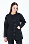 Women's V-Neck Black Buttoned Pocket Knitted Wool Mother Knitwear Short Cardigan - 4