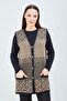 Women's Short Mink Patterned Knitwear Buttoned Pocket Winter Mother Vest
