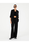 Black High Waist Cupro Fabric Loose Fit Trousers 50291295-Vr046