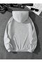 Never Give up Thick Winter Sweatshirt - Gray Printed Oversize Hooded with Raised Pocket - 2