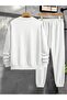 Paris Dream Maker Sweatshirt Jogger - White Printed Top and Bottom Tracksuit Set with Crew Neck - 2
