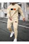 Paris Dream Maker Sweatshirt Jogger - Beige Printed Top and Bottom Tracksuit Set with Crew Neck