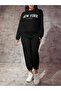 New York Reality Winter Sweatshirt - Black Printed Oversize Raised Crew Neck - 5
