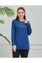 Women's Indigo Embroidered Casual Middle Age Mother Combed Cotton Blouse - 5