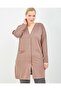 Women's Mink Buttoned Large Size Mother Long Combed Cotton Cardigan with Pockets - 5
