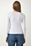 Square Neck Corded Knitted Blouse White Lgt0010 - 6