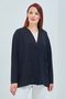 Women's Black Seasonal Pocketed Buttoned Short Mother's Combed Cotton Cardigan - 2