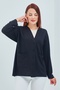 Women's Black Seasonal Pocketed Buttoned Short Mother's Combed Cotton Cardigan - 5